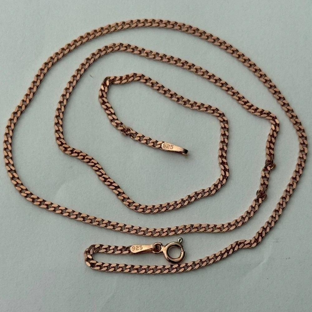 925 Silver 2mm 19.75” cuban chain necklace 14k rose gold plated unisex